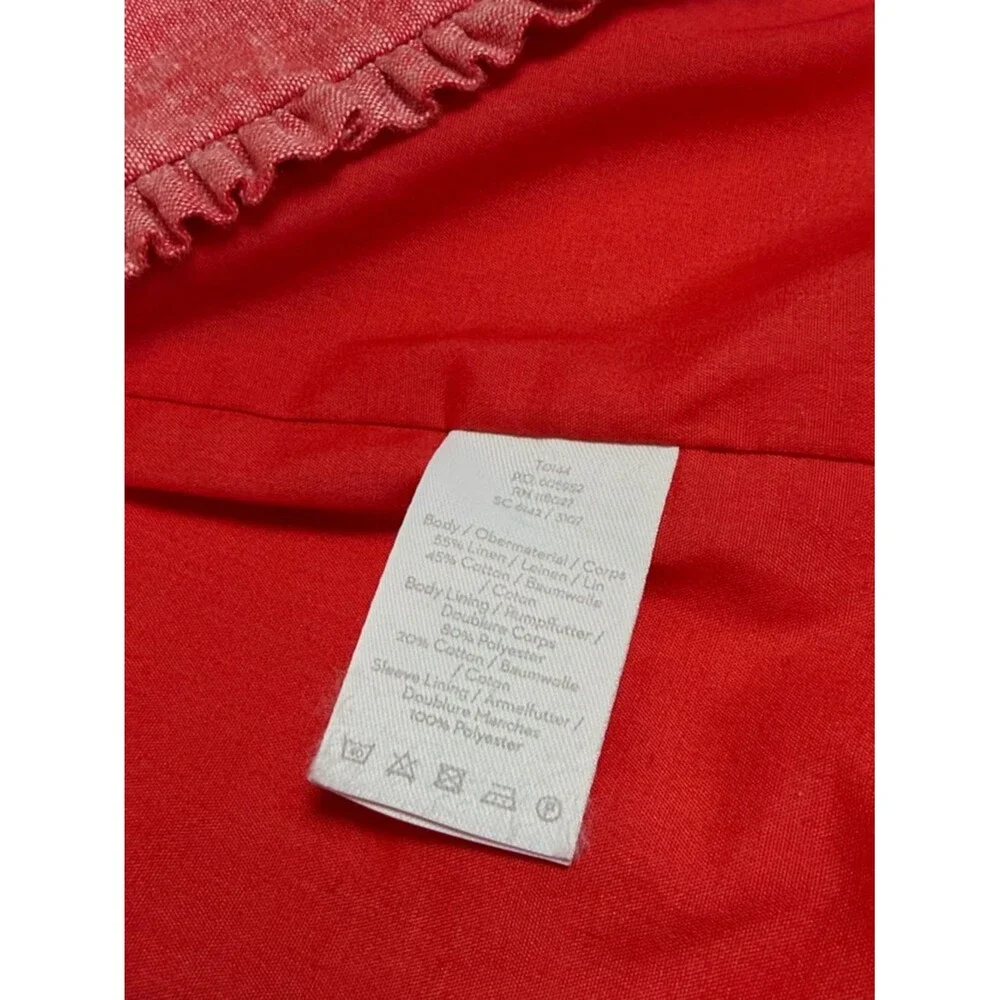 Boden Red Linen Blend Blazer Ruffle Trim Jacket Tailored UK 10 US 6 Career Chic